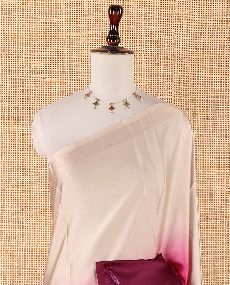 Multi- 3-D dying satin saree with zari piping border & self pallu along with net jaal, sequins enbroidery blouse