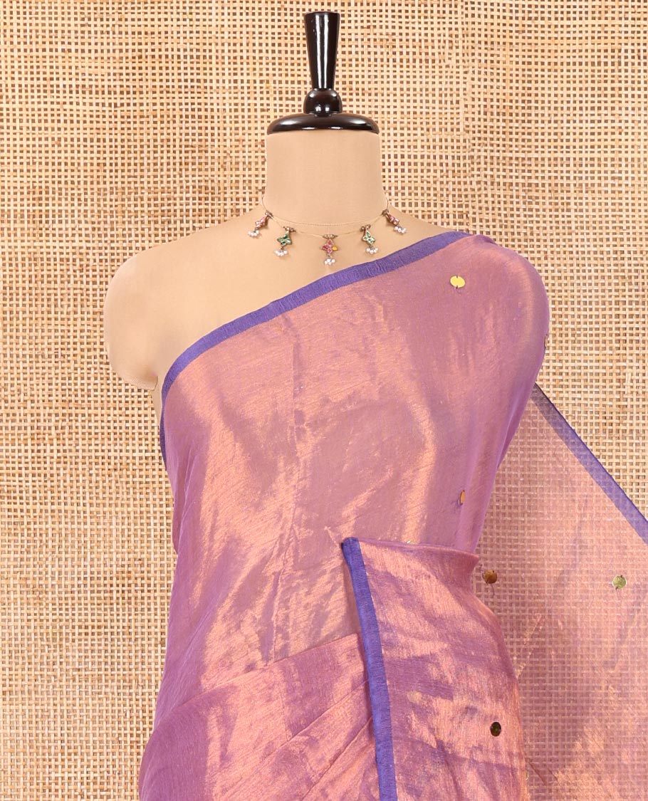 Borderless Lavender Khadi Tissue Silk Saree, Elevated with Sequins On Its Body, a Self-Pallu and Paired with a Matching Blouse