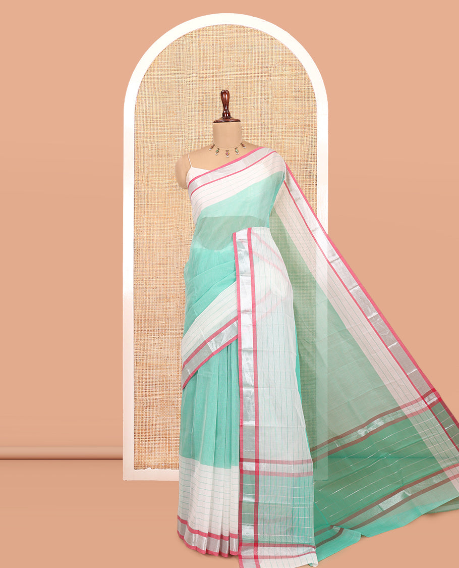 Green Plain Handloom Mercerised Cotton Saree