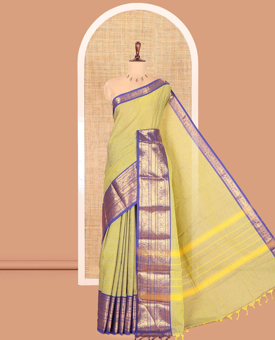 Green-Royal Blue Plain Chettinad Cotton Saree