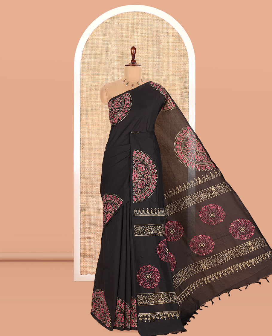 Black Plain South Cotton Saree