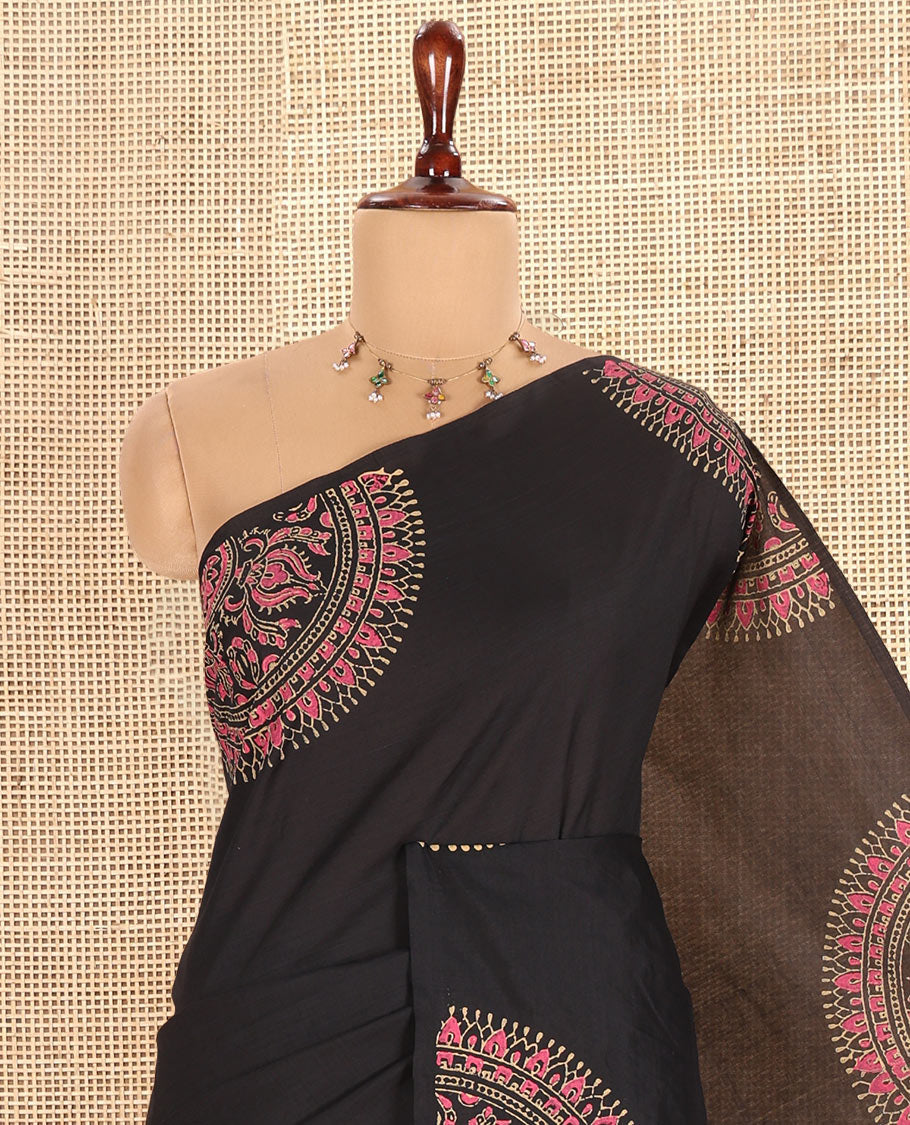 Black Plain South Cotton Saree