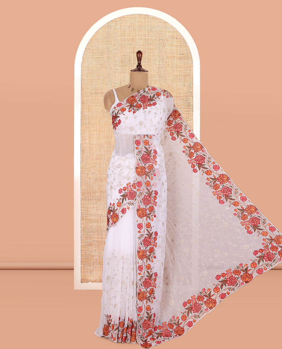 White Georgette Saree