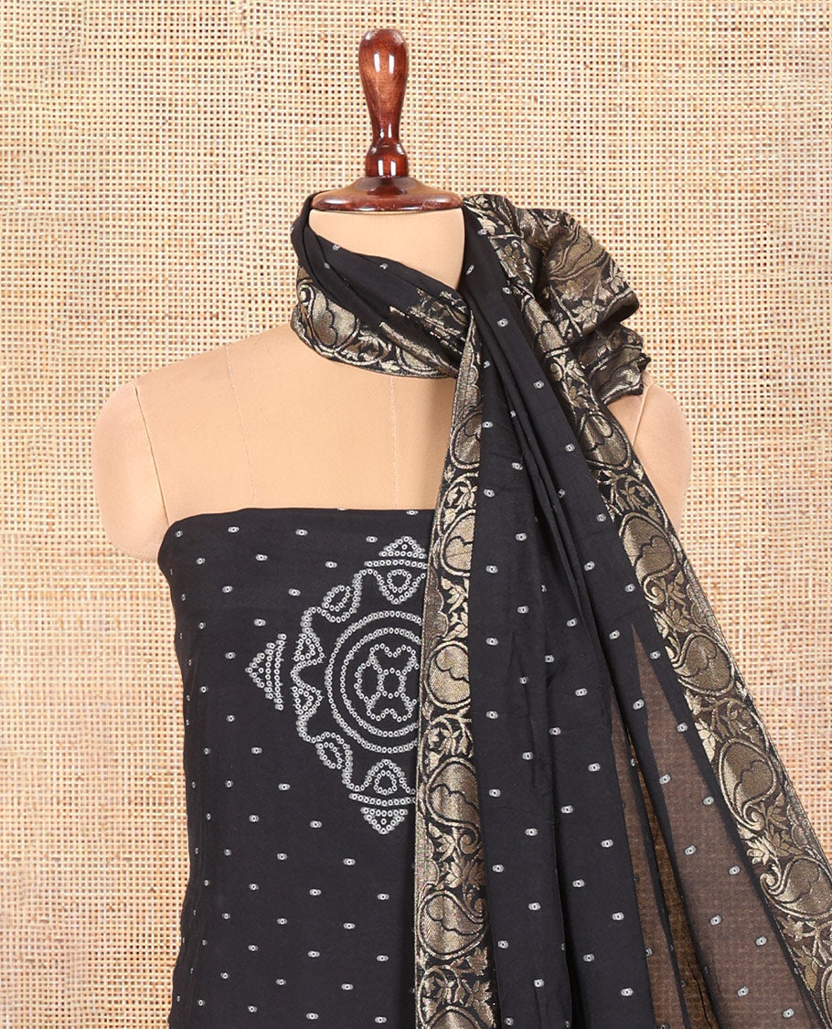 Black Mul Chanderi Tissue Material Chudidar Set