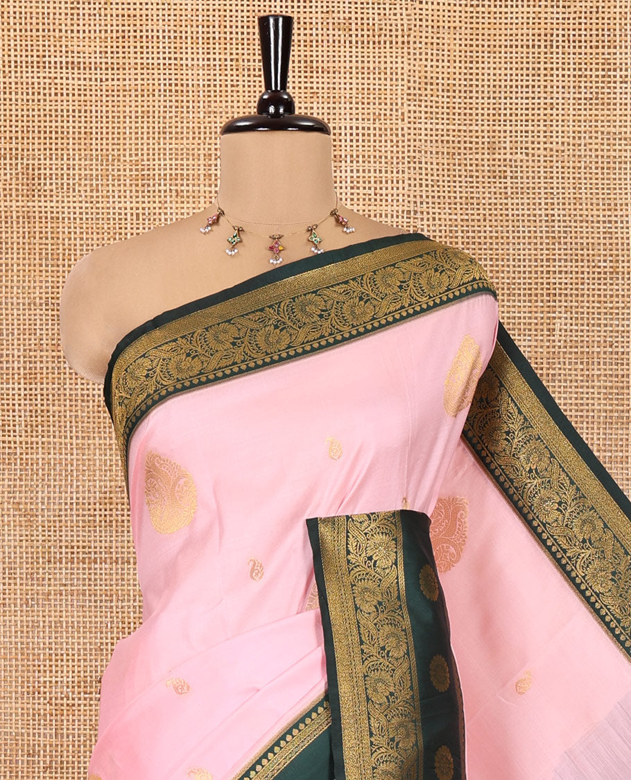 Peach Art Silk Saree, Enriched with Zari Buttas, a Contrast Traditional Zari Border, Grand Pallu and a Contrast Blouse