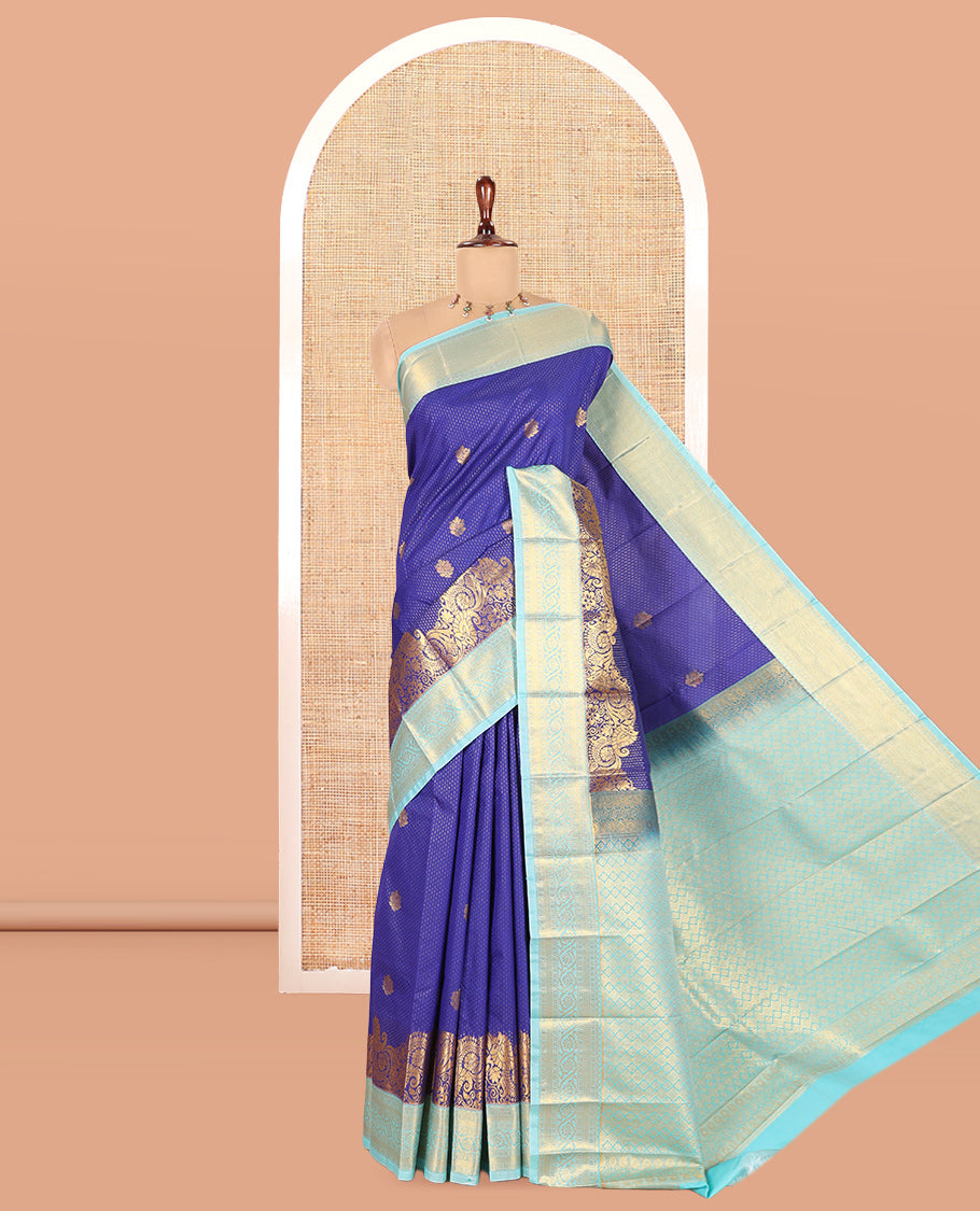 Ink Blue-Pale Green Budget Silk Saree
