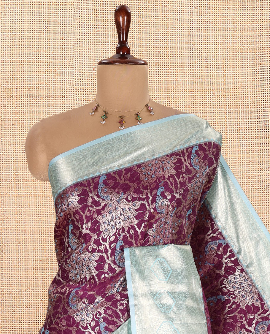 Purple-Sky Blue Budget Silk Saree