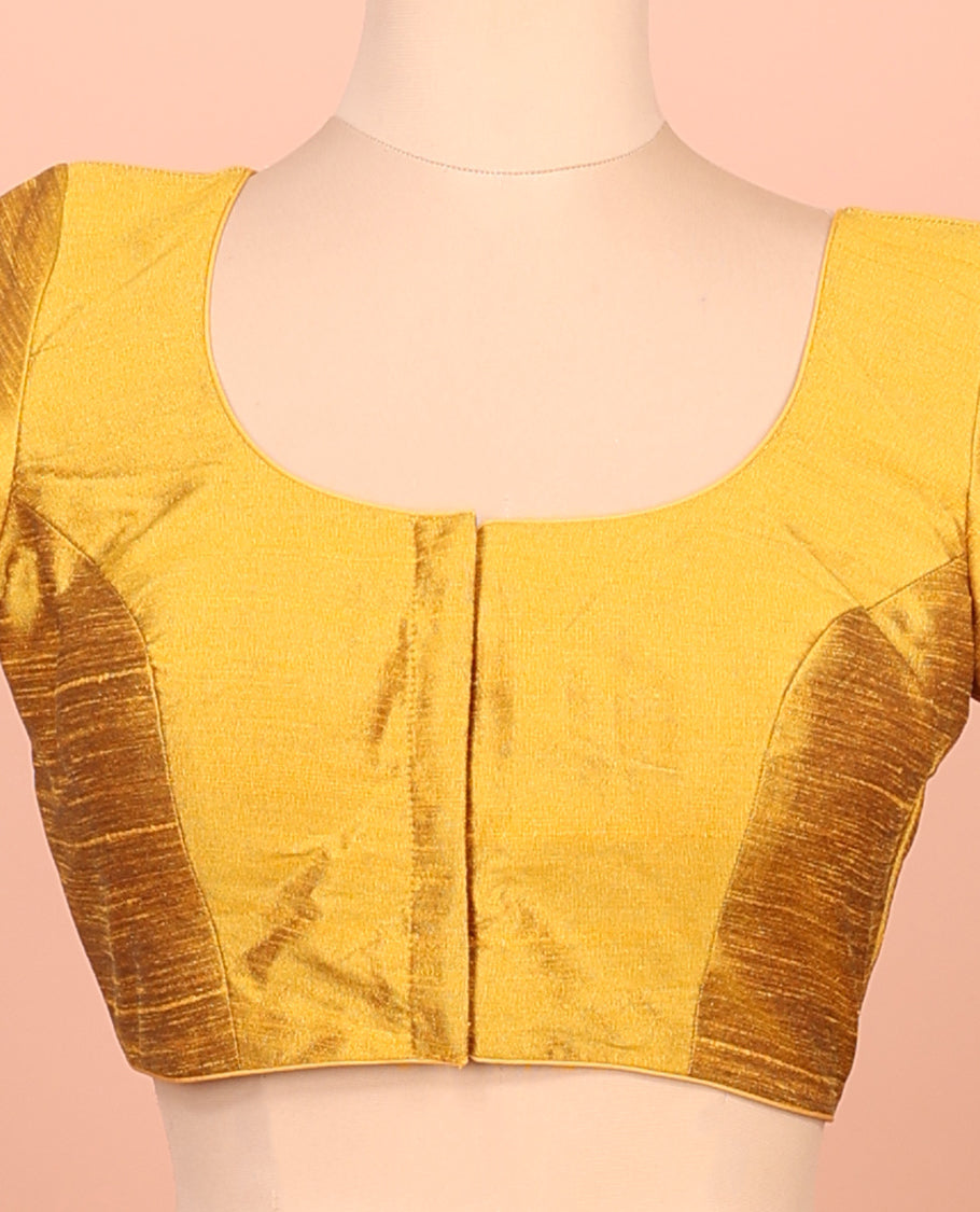 Yellow Plain Readymade Blouse Featuring a Front Round-Neck, Back Round-Neck, and Half-Sleeve