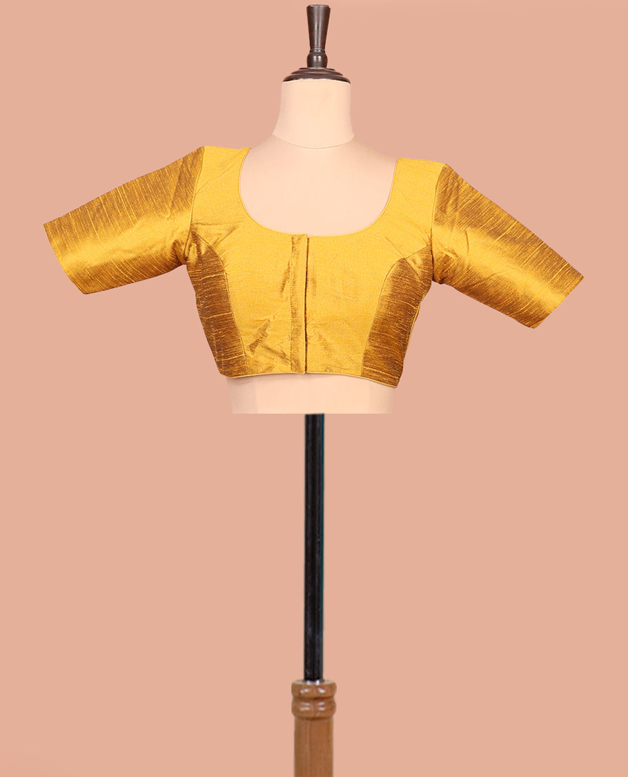 Yellow Plain Readymade Blouse Featuring a Front Round-Neck, Back Round-Neck, and Half-Sleeve