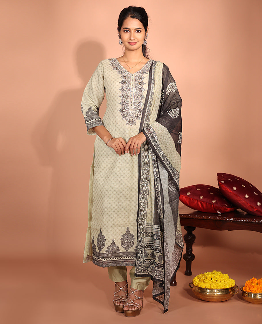 Off-White Chanderi Silk Readymade Suit