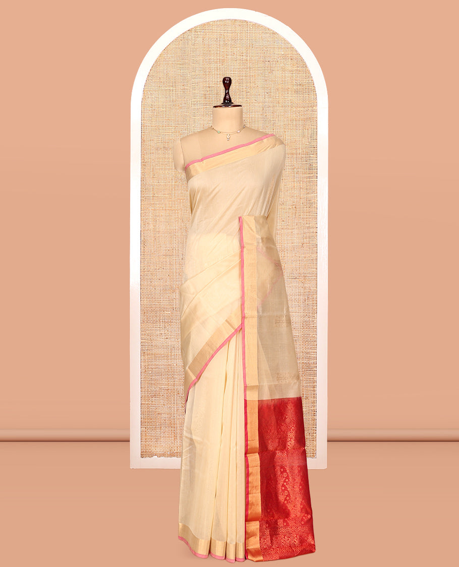 Sandal Silk Zari Butta Cotton Saree