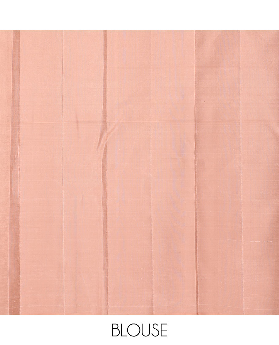 Peach zari jacquard silk saree, paithani-style bird & tree motifs, resham meenakari thread border & zari jaal pallu