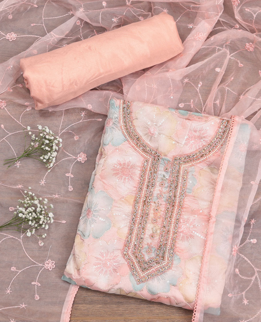 Peach Organza Material Chudidar Set