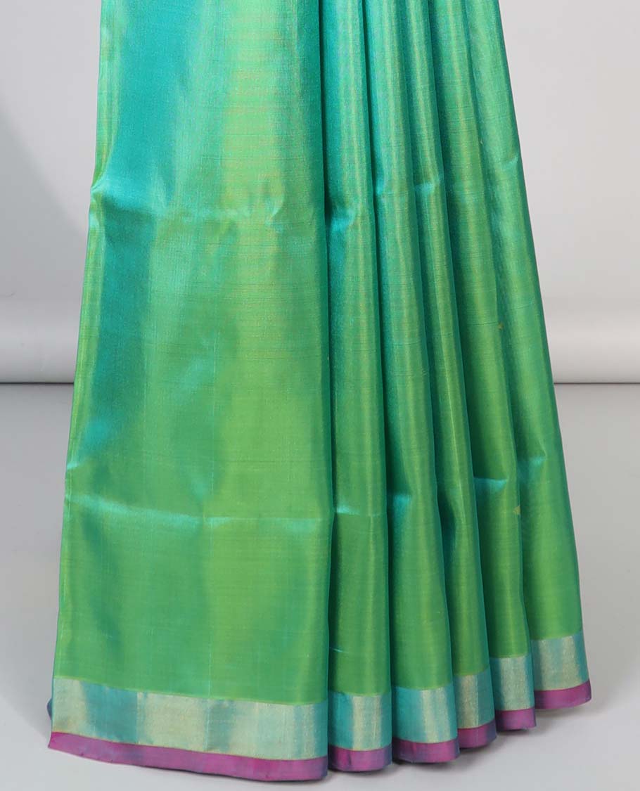 green floral motifs upadda silk saree with self zari border & floral vine design pallu