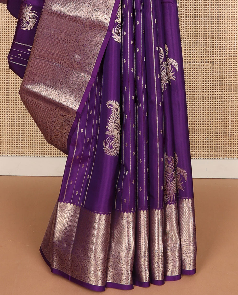 Purple striped, buttas vasundhara elite silk saree with contrast zari design border & jaal design pallu