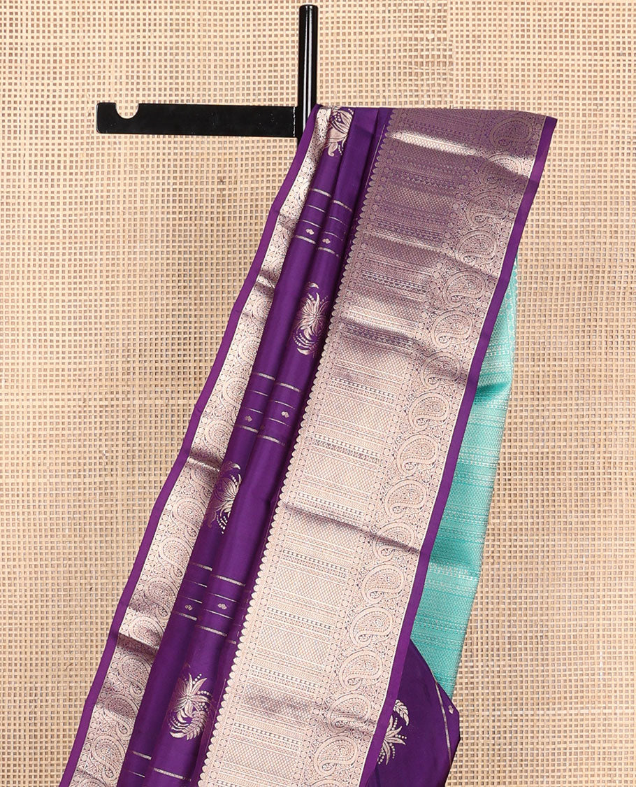 Purple striped, buttas vasundhara elite silk saree with contrast zari design border & jaal design pallu