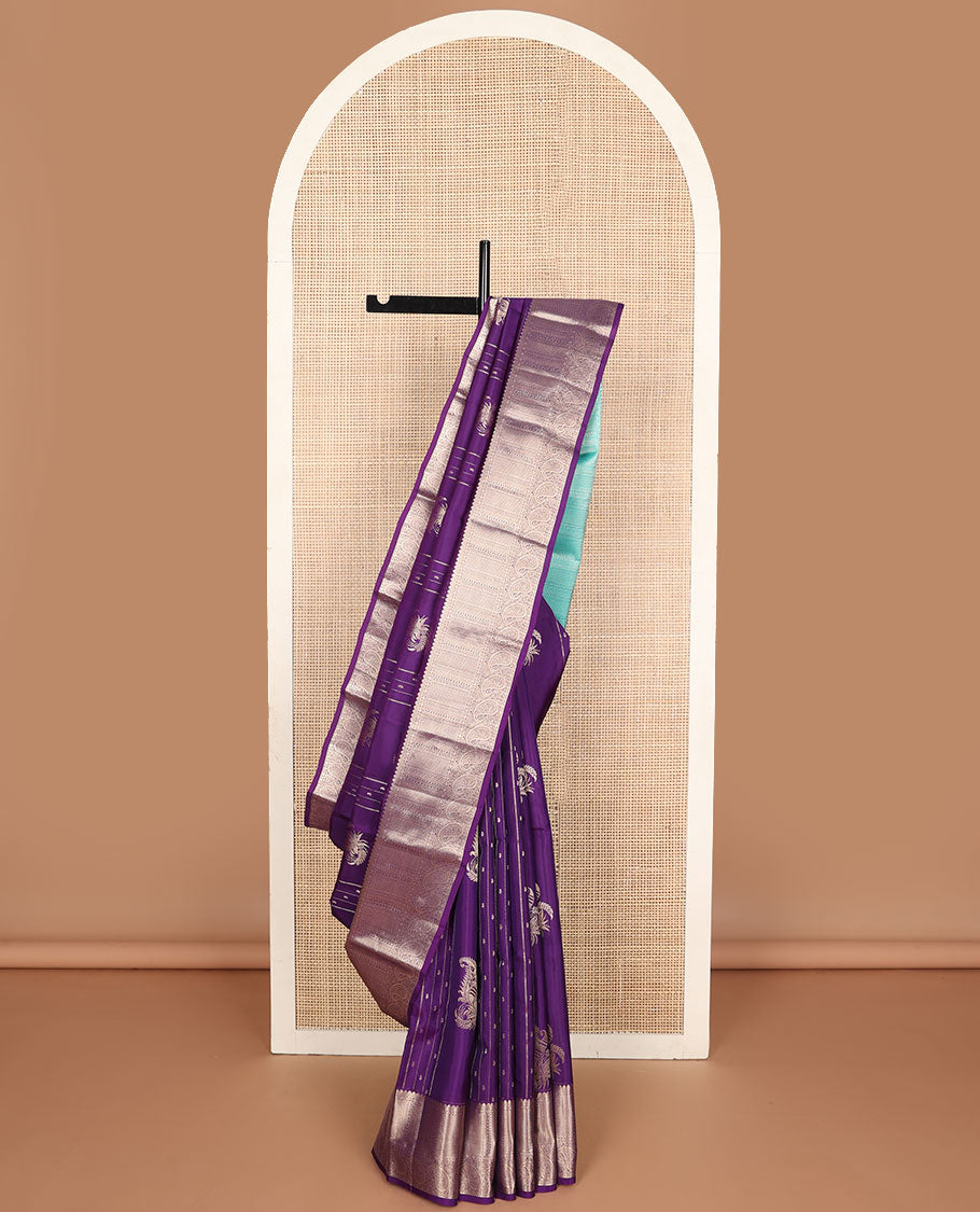 Purple striped, buttas vasundhara elite silk saree with contrast zari design border & jaal design pallu
