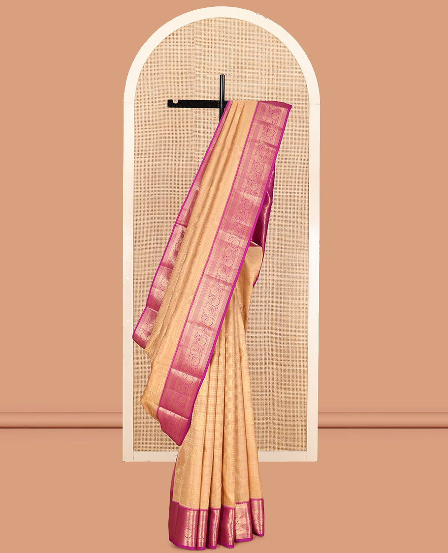 Sandal Vasundhara Lite Silk Mix Saree, Subtly Sparkled with Zari Designs, a Contrast Border of Rekku, and Kodi Visiry Designs, Vanki Pallu, and a Contrast Blouse