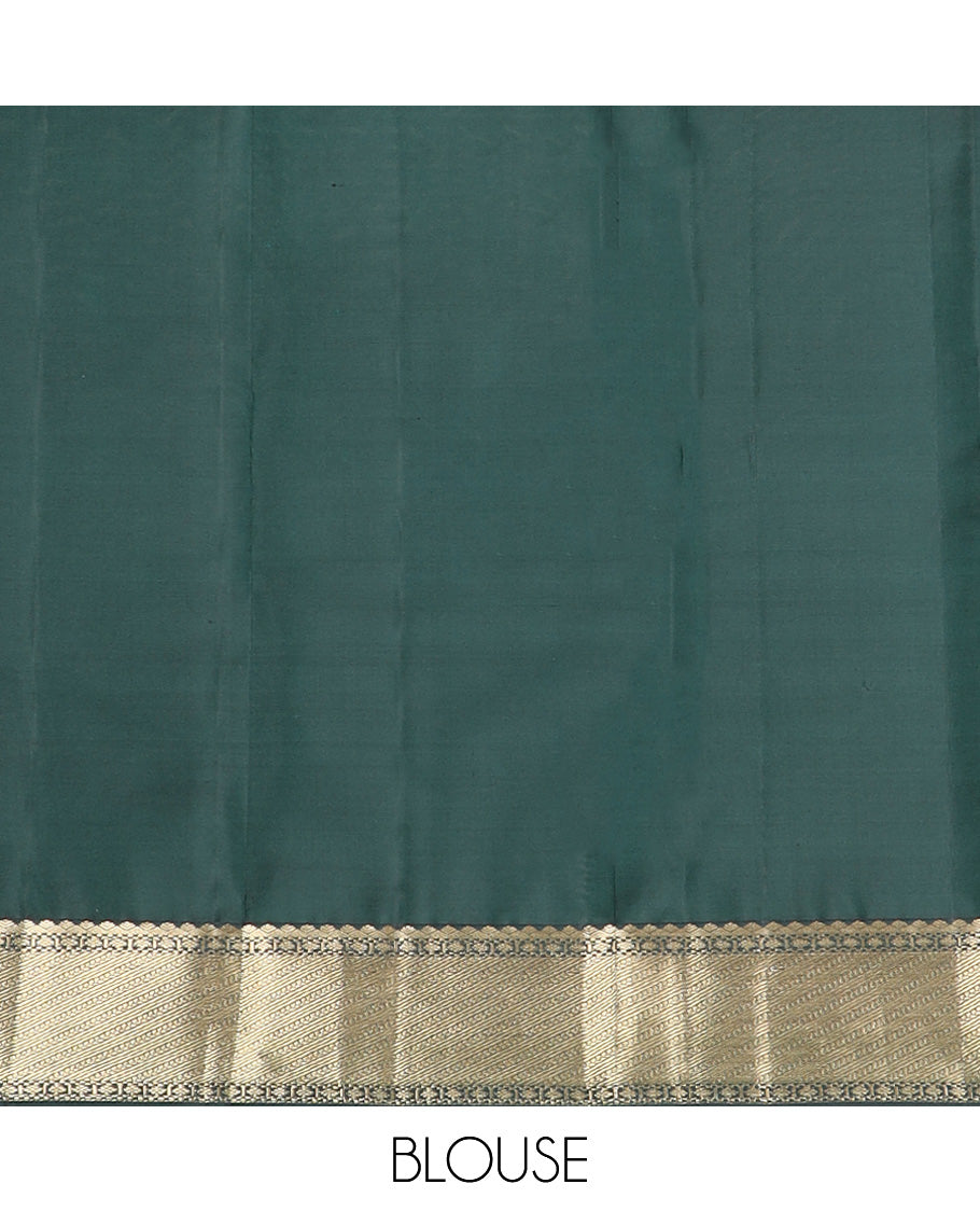Green zari buttas silk saree, zari border of traditional designs, and jaal pallu