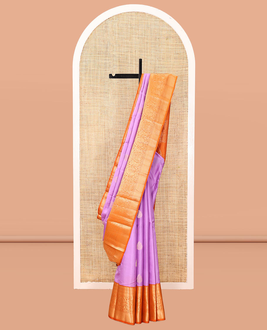 Lavender Vasundhara Silk Saree, Woven with Zari Buttas, Contrast Traditional Zari Border, Grand Pallu, and a Contrast Blouse