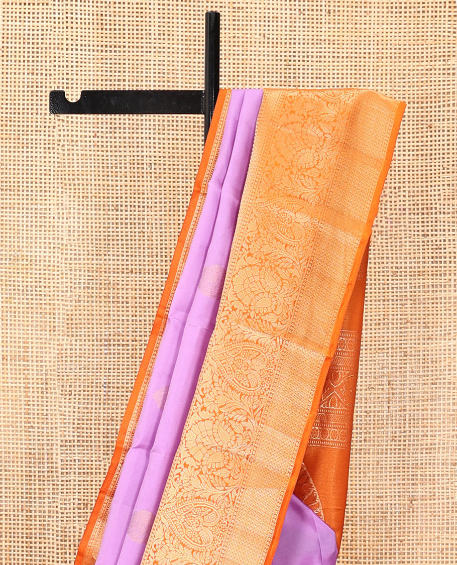 Lavender Vasundhara Silk Saree, Woven with Zari Buttas, Contrast Traditional Zari Border, Grand Pallu, and a Contrast Blouse