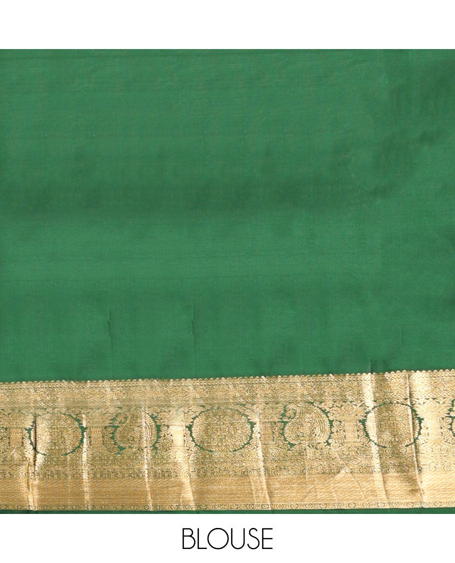 Green jacquard wedding silk saree, zari border of thilakam,kathir,poun,kamalam, chakram & manga & geometric patterned pallu