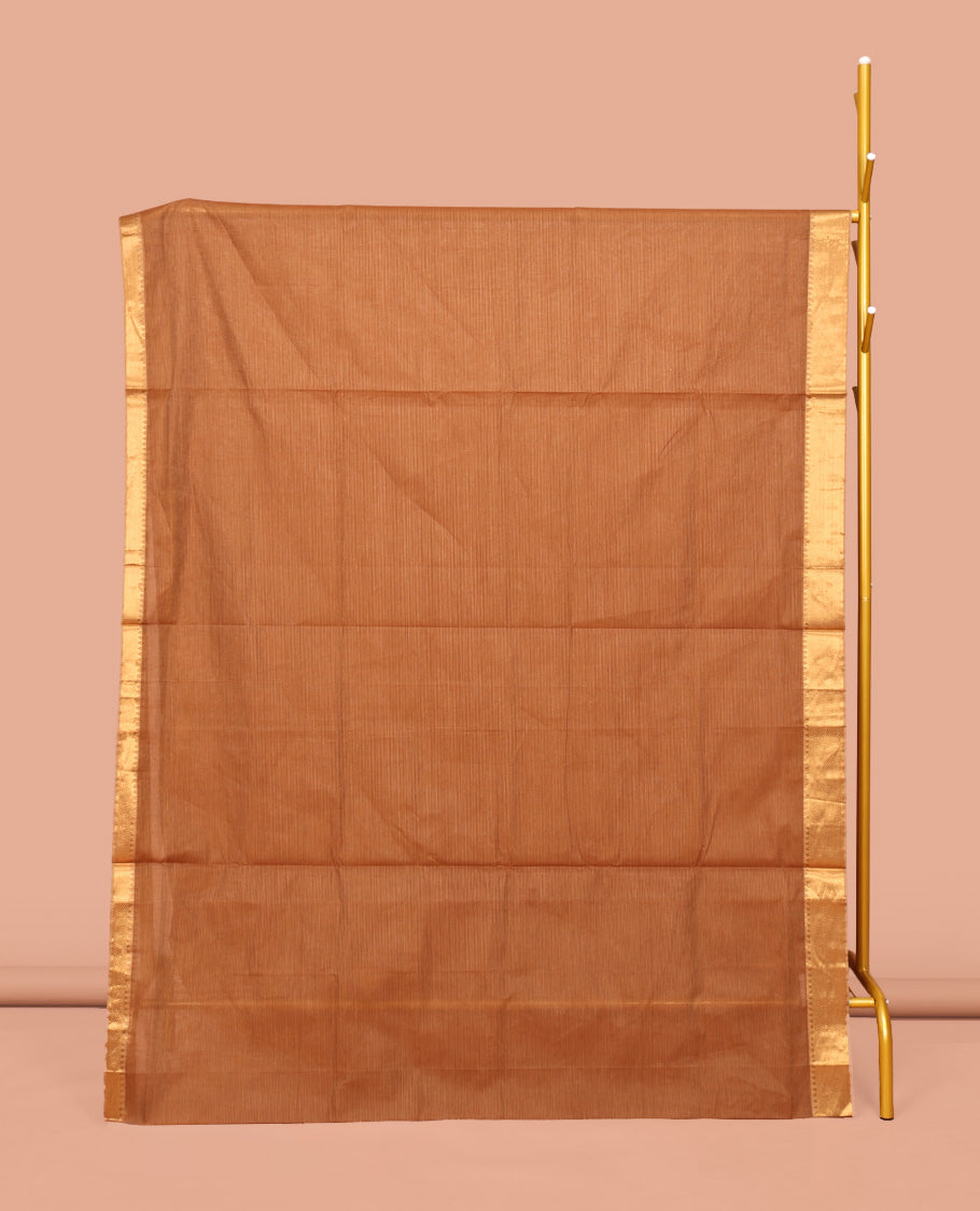 Brown Sparsely Striped Mangalgiri Cotton Saree, Highlighted by a Zari Border, Gleaming Zari-Striped Pallu, and Paired with a Matching Blouse