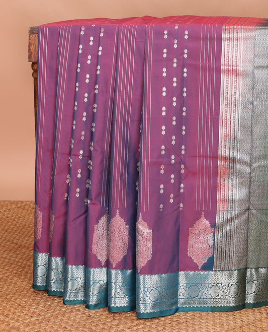 Purple striped,floral design gift saree with contrast zari design border & floral jaal design pallu