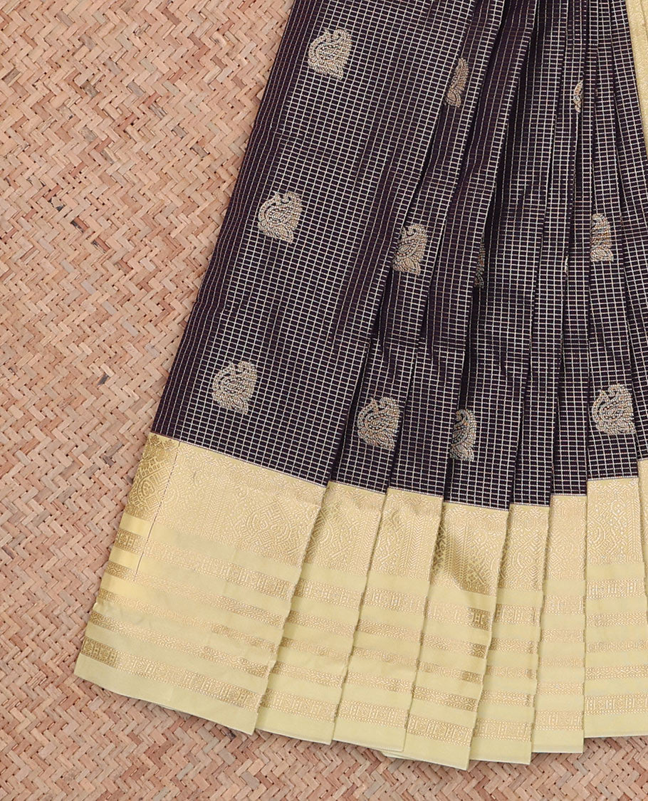 Blue Budget Silk Saree Features Zari Buttas and Micro-Checks, Complemented by a Contrast Traditional Zari Border, Intricately Zari-Designed Pallu of Jaal Design, and a Contrast Zari-Bordered Blouse