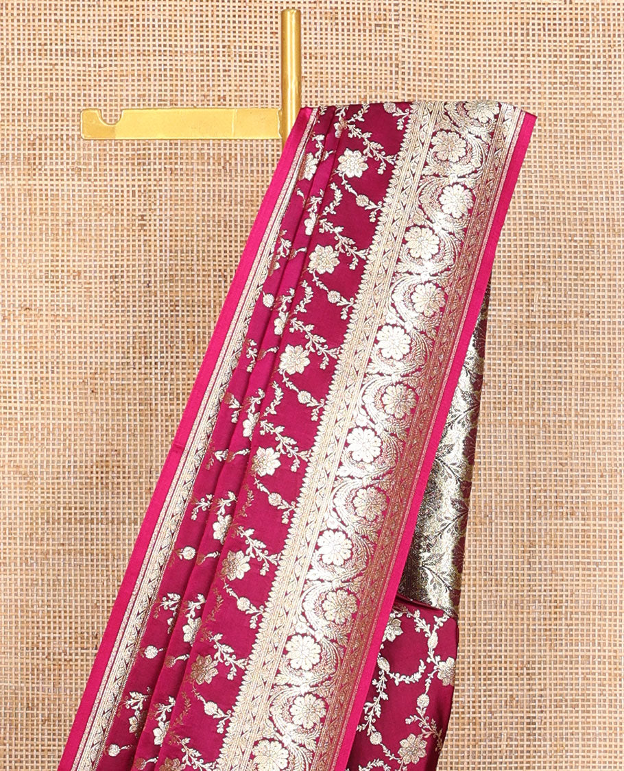 Purple floral jaal design semi banaras nylon saree with self floral zari design border & floral design pallu