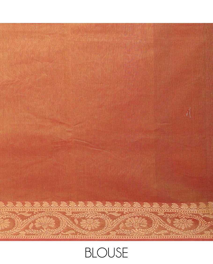 Orange floral buttas Combatiore cotton saree, floral creeper design border & floral-design pallu