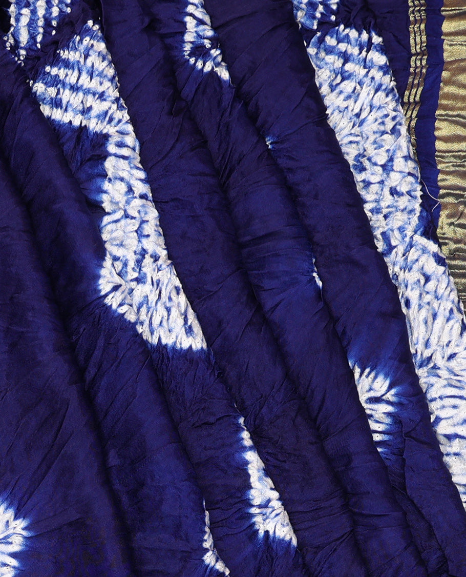 Borderless Blue Bandhani Dola Silk Saree