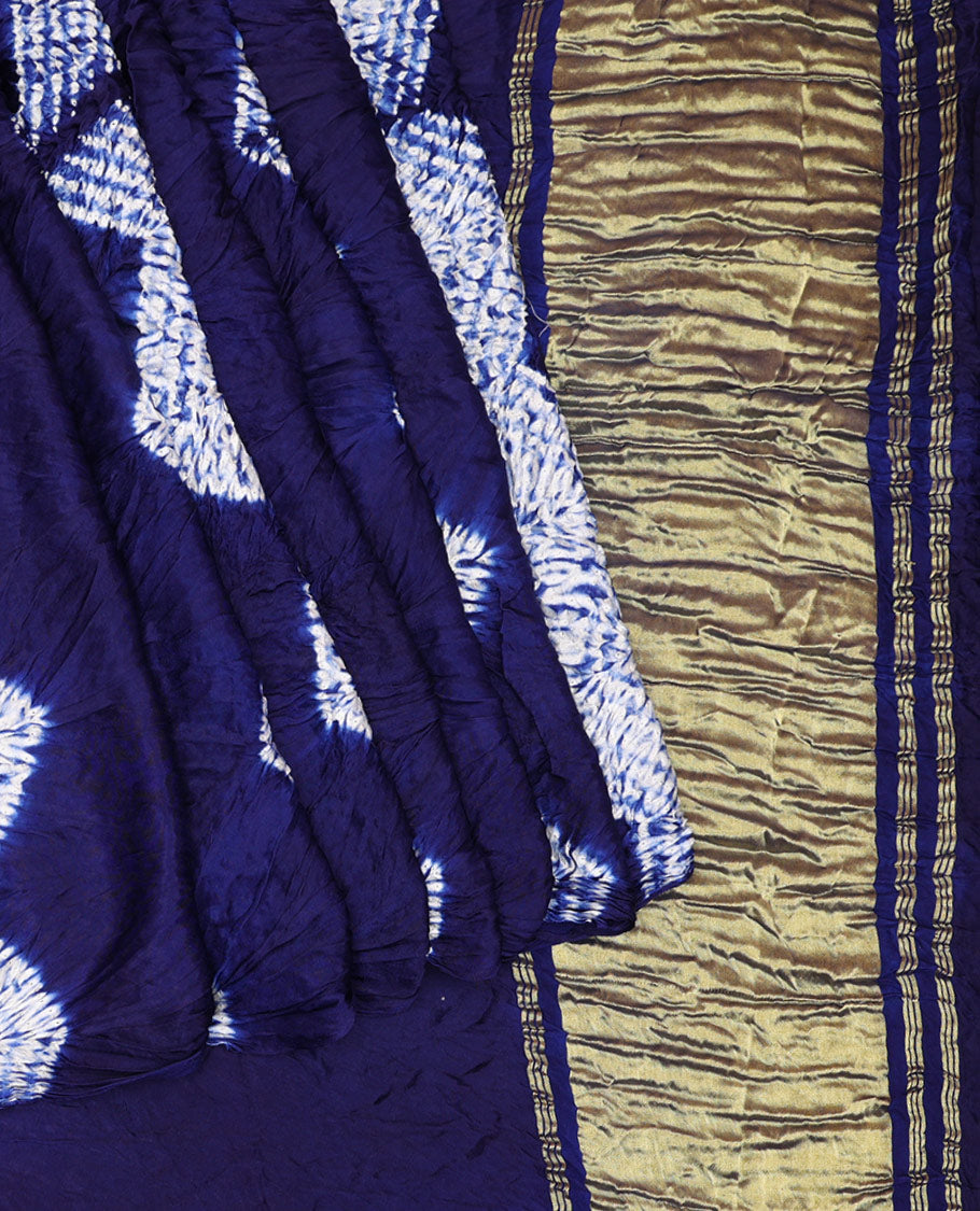 Borderless Blue Bandhani Dola Silk Saree