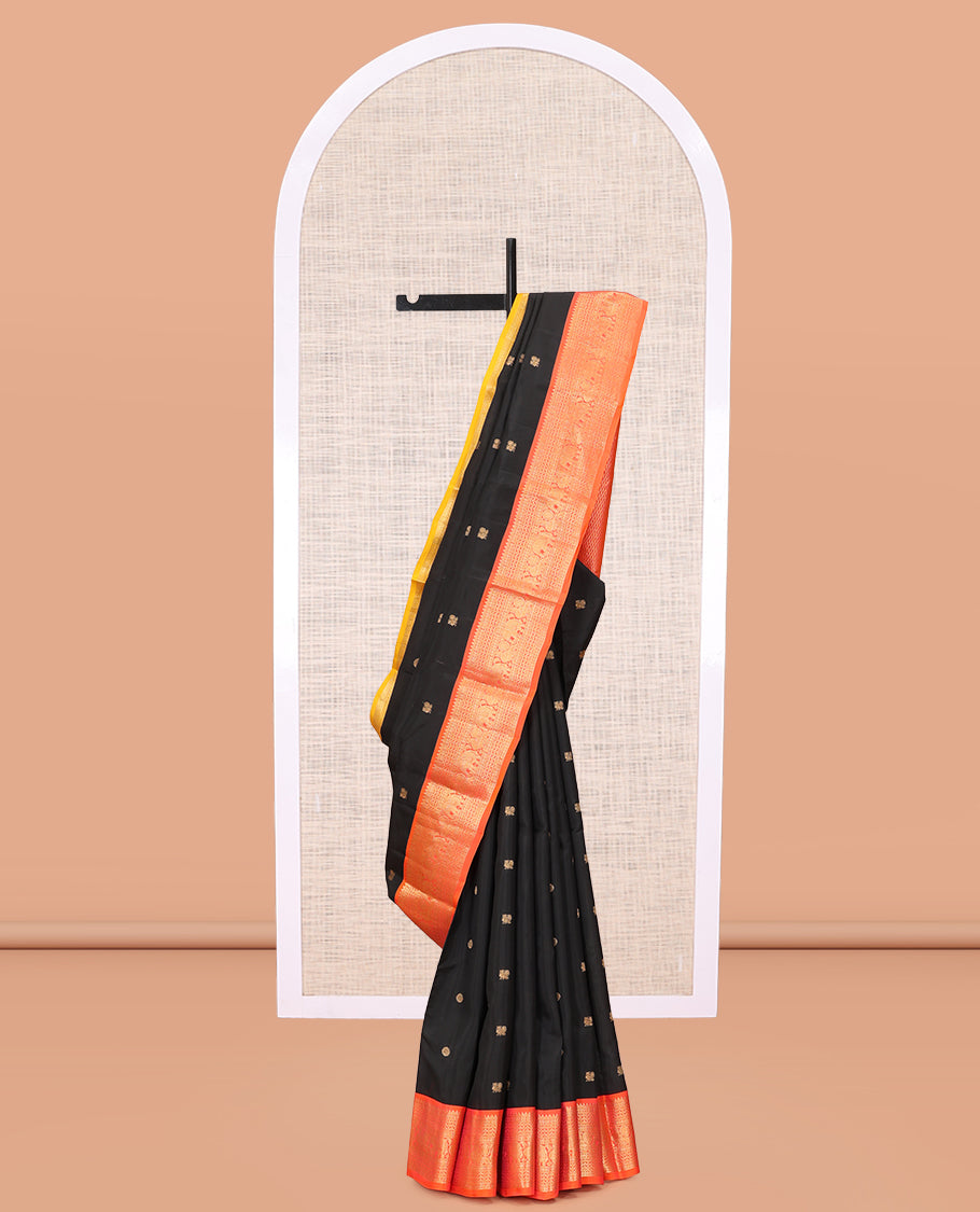 Black Mayil Chakram Butta Vasundhara Lite Silk Mix Saree