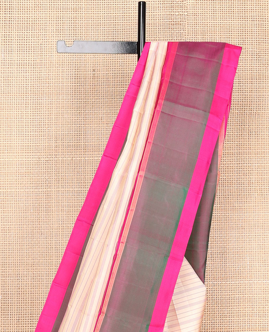 Sandal striped kanchipuram silksaree, contrast zari striped border & pallu of stripes & pillaiyar mokku designs