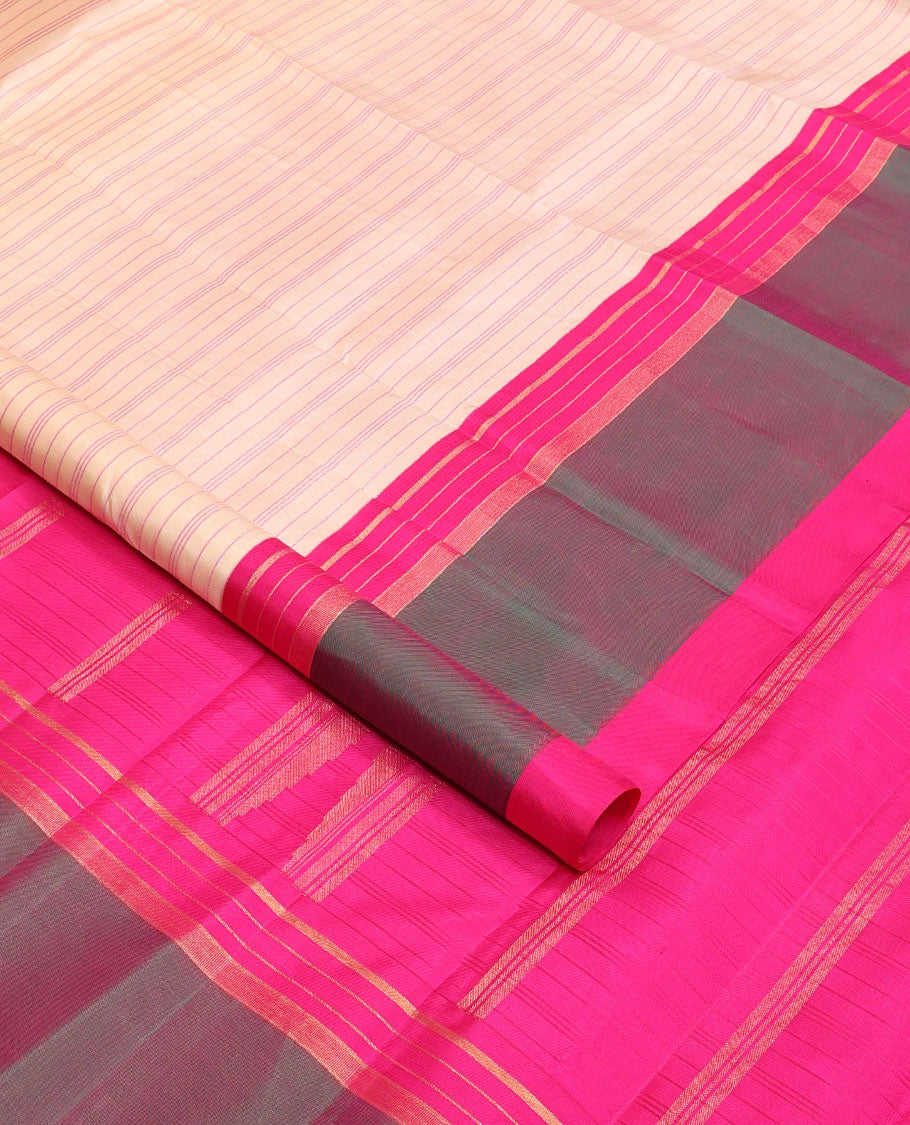 Sandal striped kanchipuram silksaree, contrast zari striped border & pallu of stripes & pillaiyar mokku designs