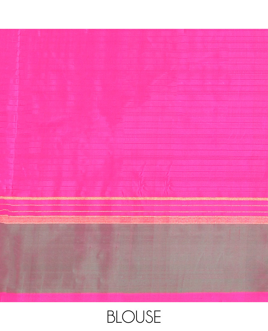Sandal striped kanchipuram silksaree, contrast zari striped border & pallu of stripes & pillaiyar mokku designs