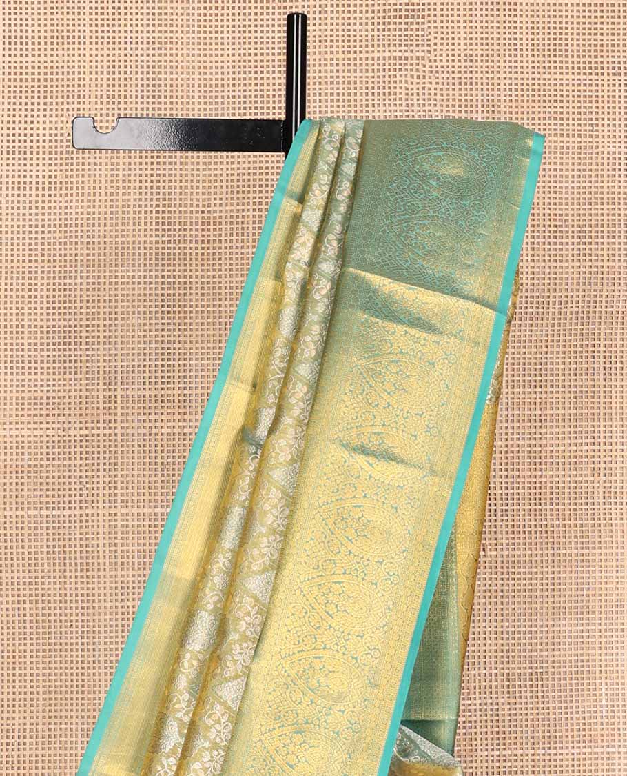 Blue jacquard tissue silk saree, zari-enriched jaal pallu & zari border of traditional zari designs