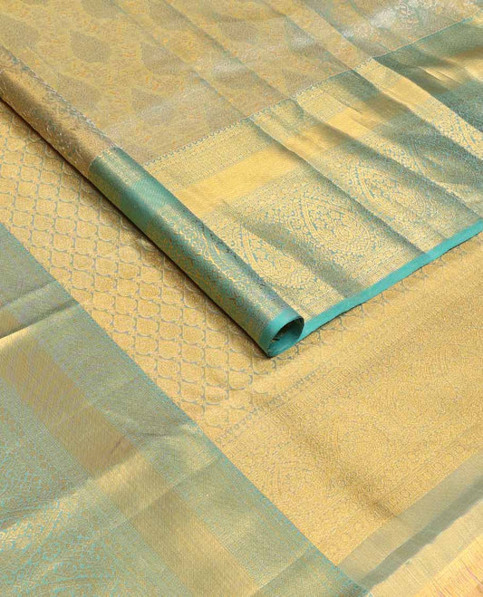 Blue jacquard tissue silk saree, zari-enriched jaal pallu & zari border of traditional zari designs