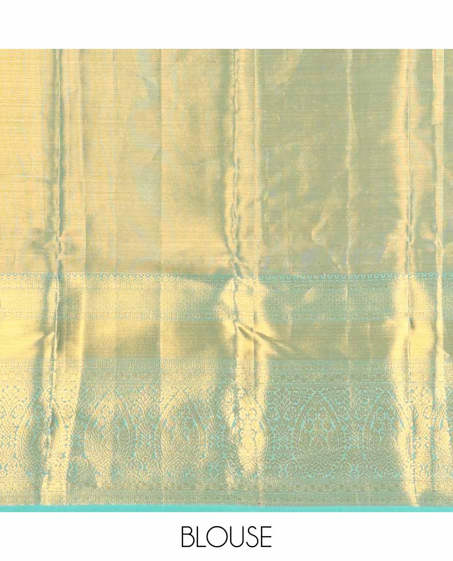 Blue jacquard tissue silk saree, zari-enriched jaal pallu & zari border of traditional zari designs