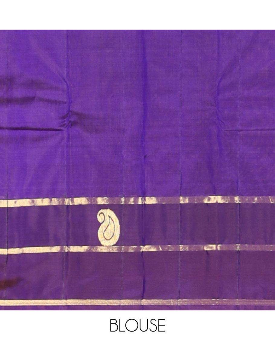 Violet zari buttas silk saree, contrast border of thazampoo rekku & manga designs & zari design pallu
