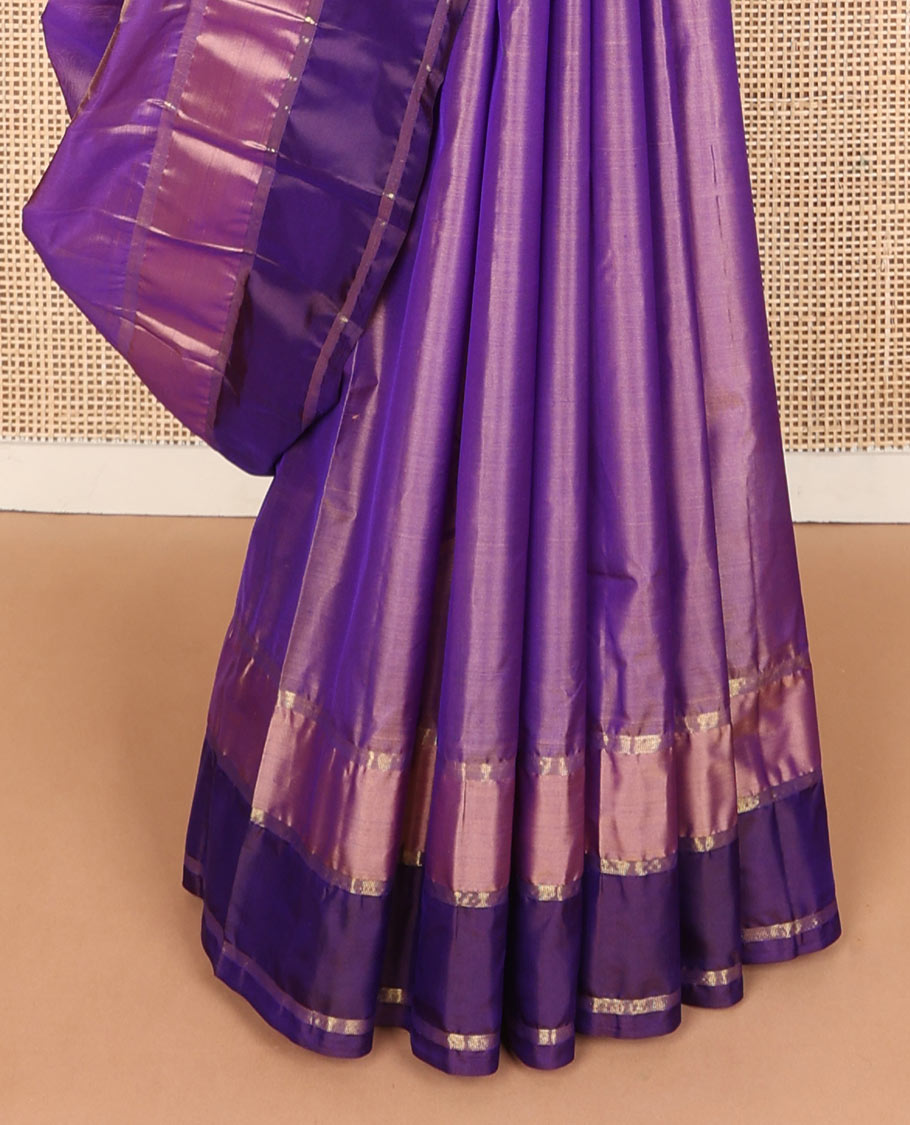 Violet zari buttas silk saree, contrast border of thazampoo rekku & manga designs & zari design pallu
