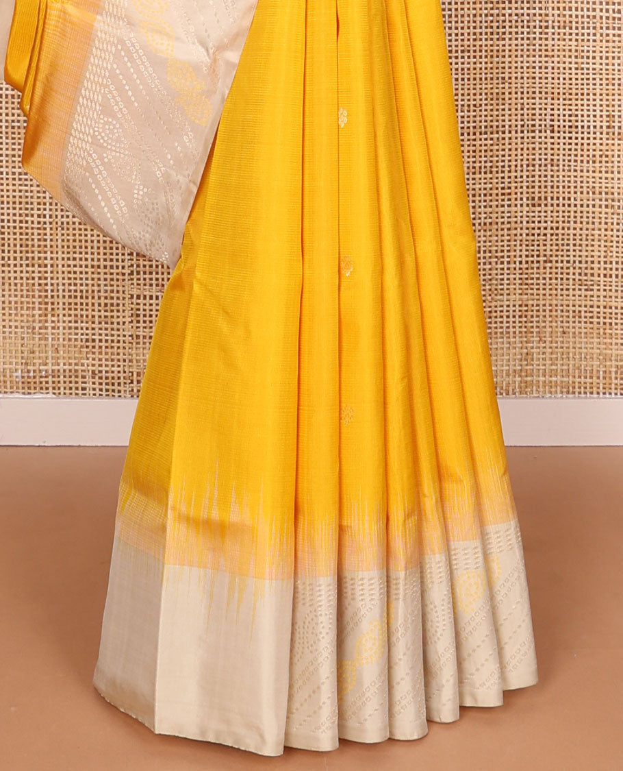 Orange buttas mayuri soft silk saree with contrast striped floral design border & bhandani design pallu
