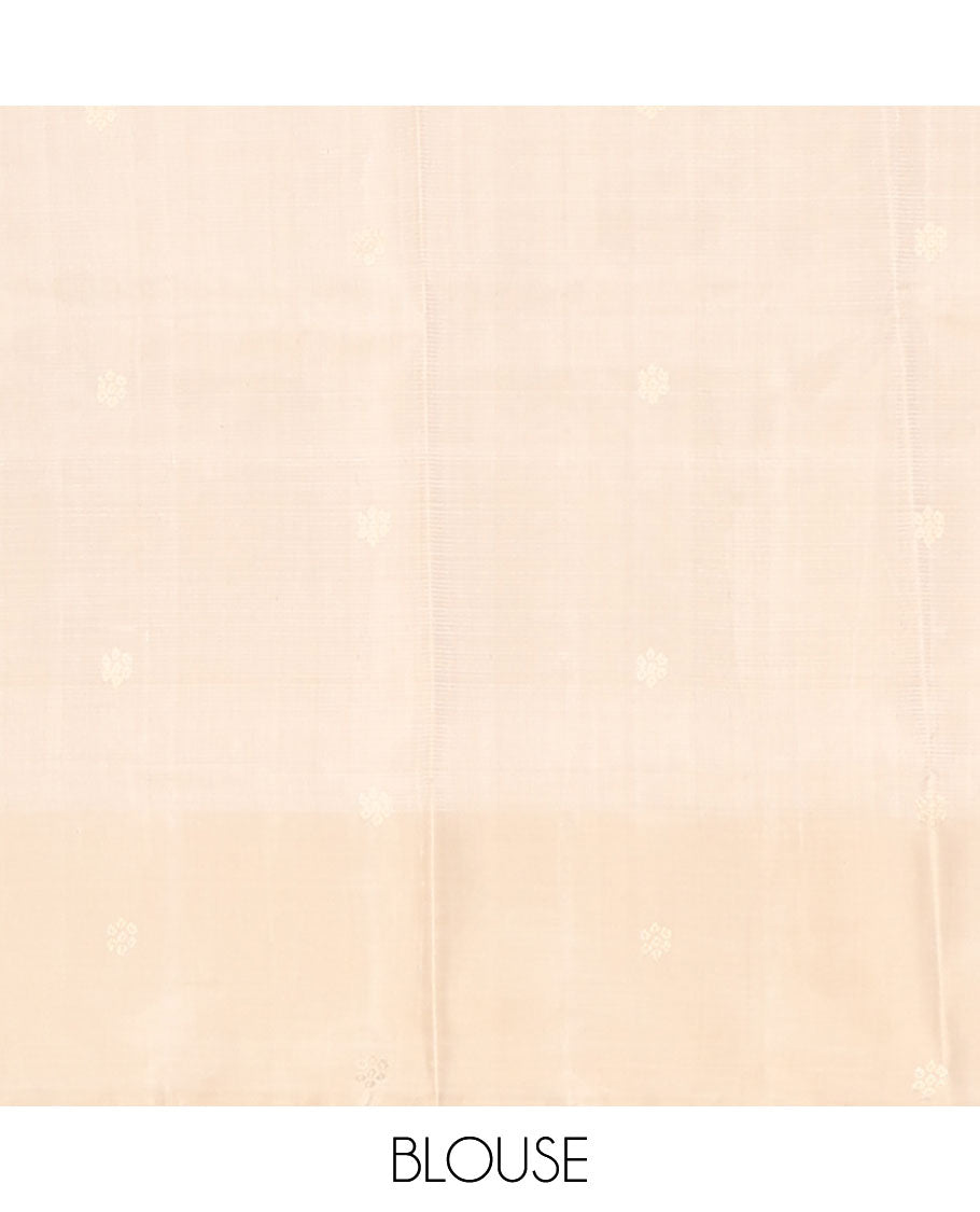 Orange buttas mayuri soft silk saree with contrast striped floral design border & bhandani design pallu