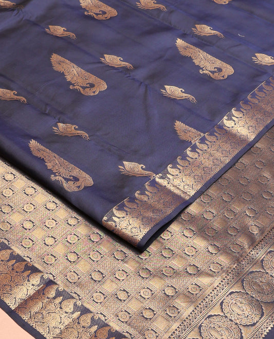 Blue zari buttas silk saree, zari border of manga & jaal design & intricately designed pallu