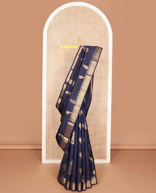 Blue zari buttas silk saree, zari border of manga & jaal design & intricately designed pallu