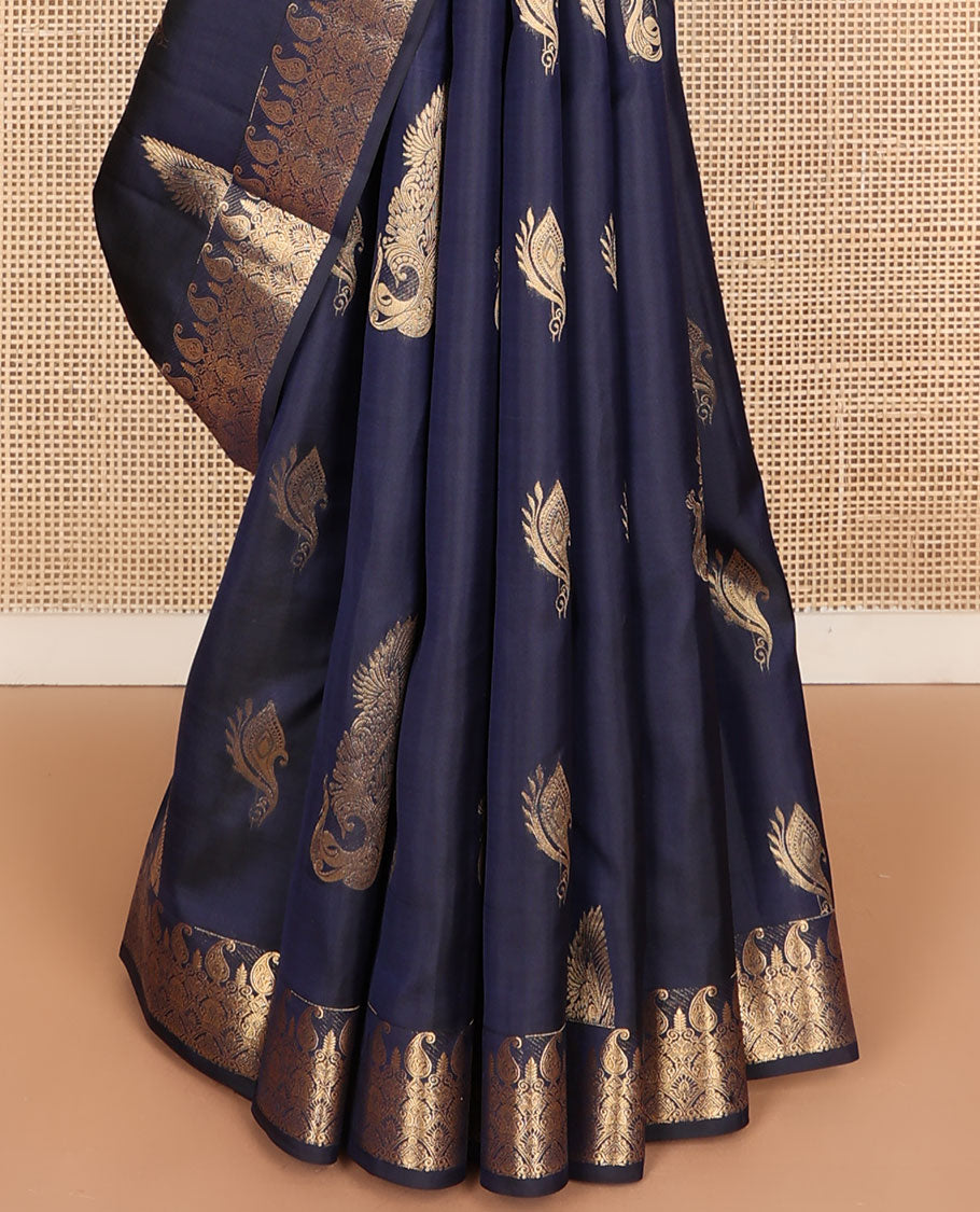 Blue zari buttas silk saree, zari border of manga & jaal design & intricately designed pallu