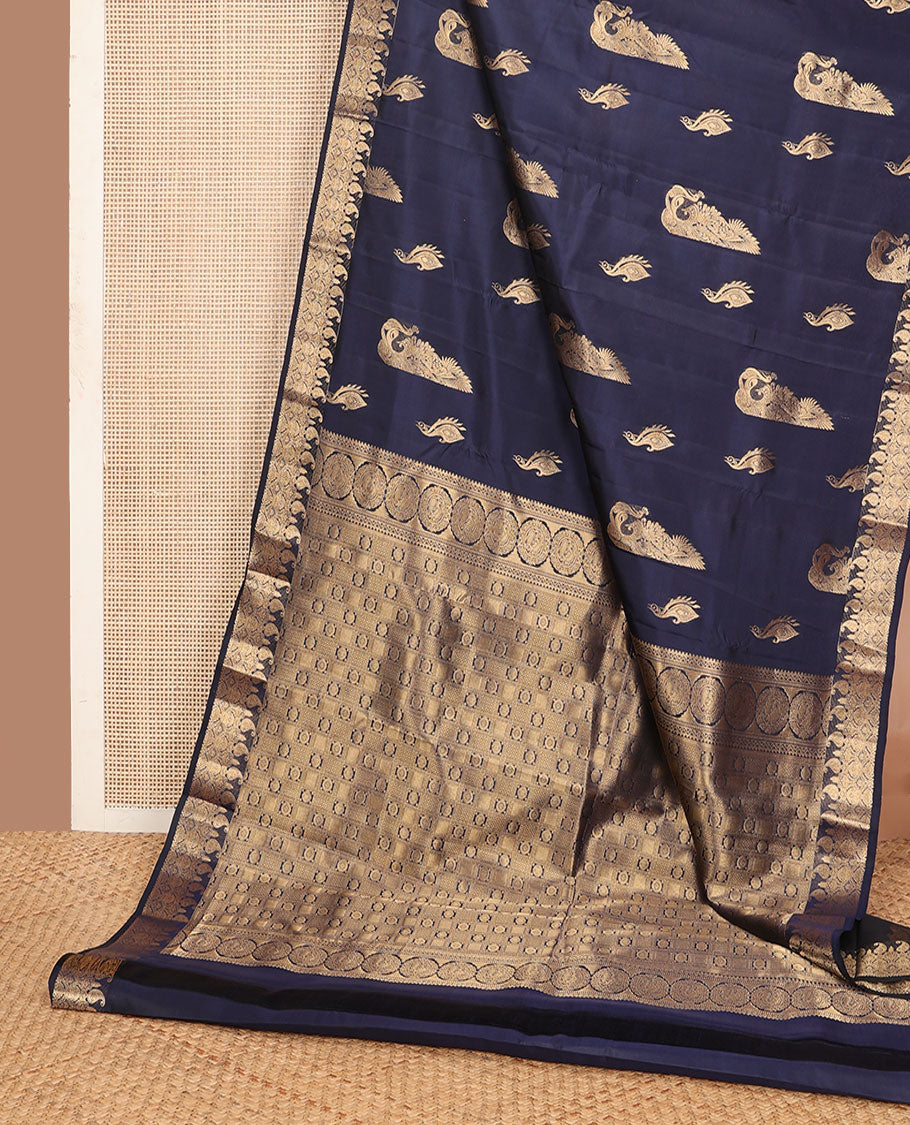 Blue zari buttas silk saree, zari border of manga & jaal design & intricately designed pallu