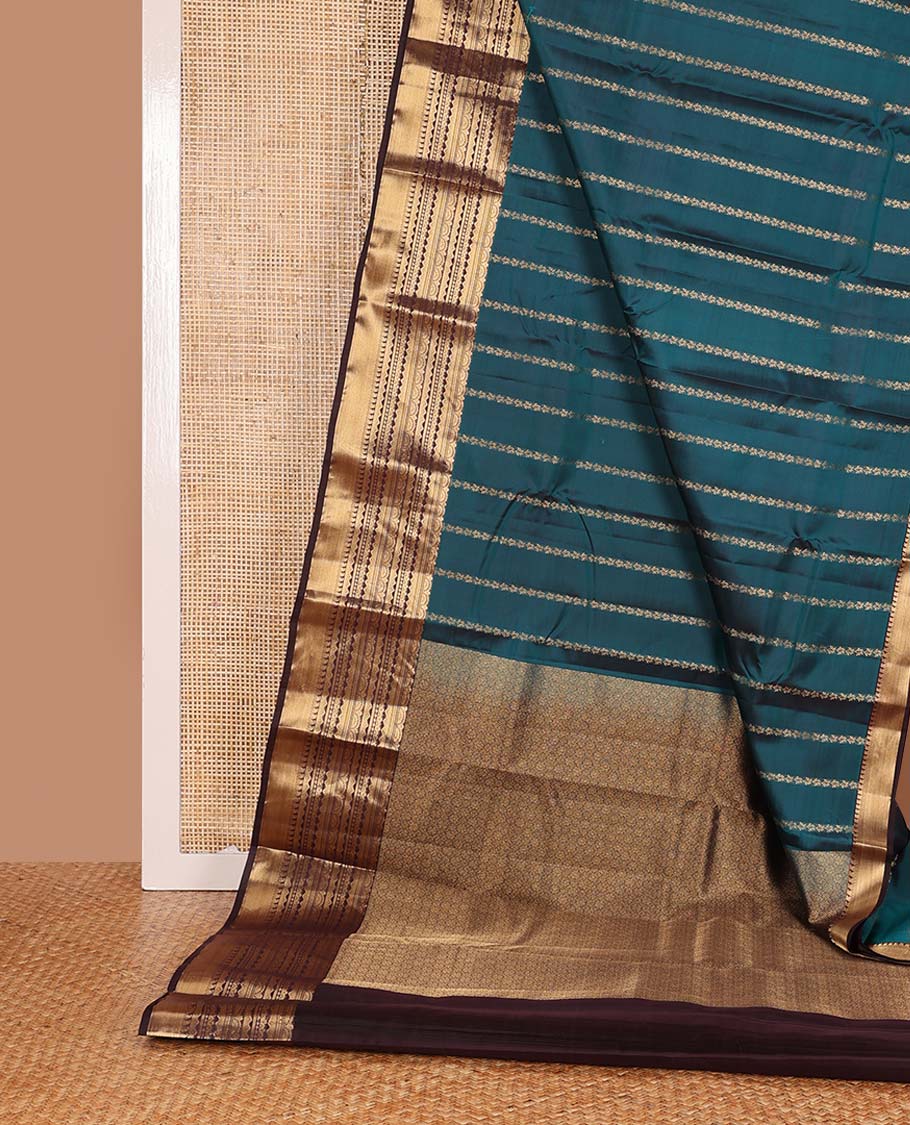 Blue zari stripes Vasundhara silk mix saree, contrast traditional scallop zari border, and jaal pallu