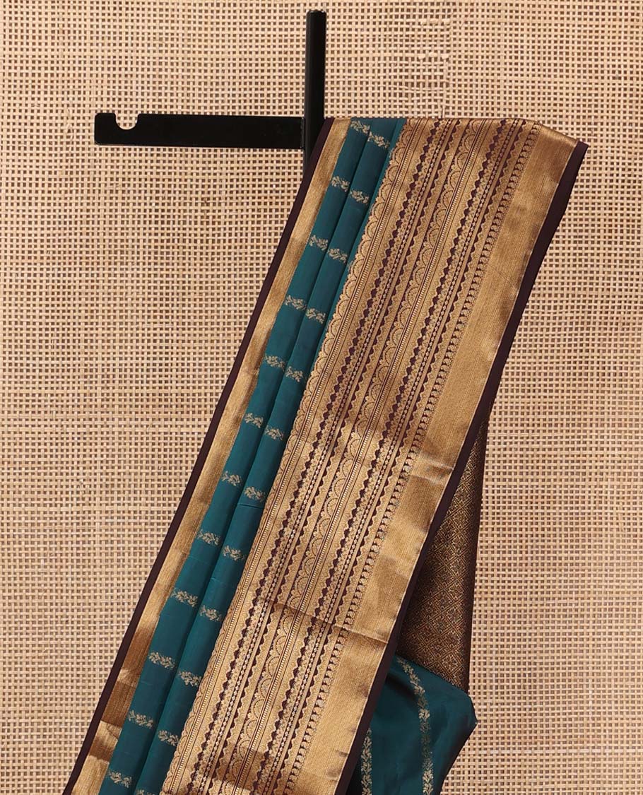 Blue zari stripes Vasundhara silk mix saree, contrast traditional scallop zari border, and jaal pallu